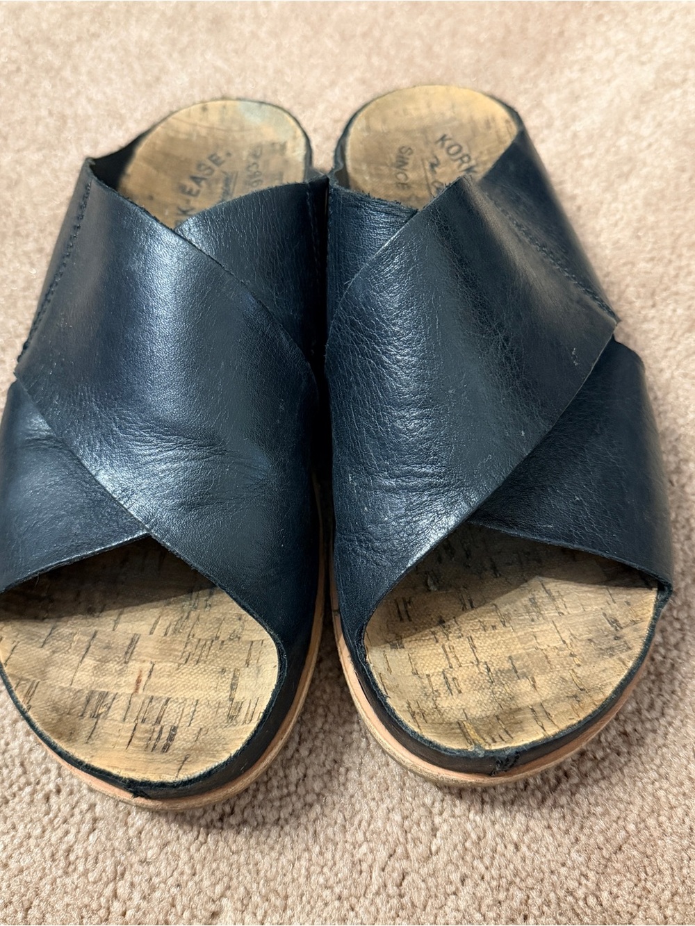Kork-Ease Black Leather Crisscross Slide Sandals